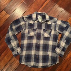 Ariat Men's Navy and Gray Plaid Button Down Shirt